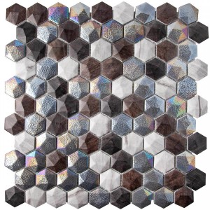 Стеклянная мозаика 32x31 7мм Hexagon Forest Mix глянцевая объемная Vidrepur