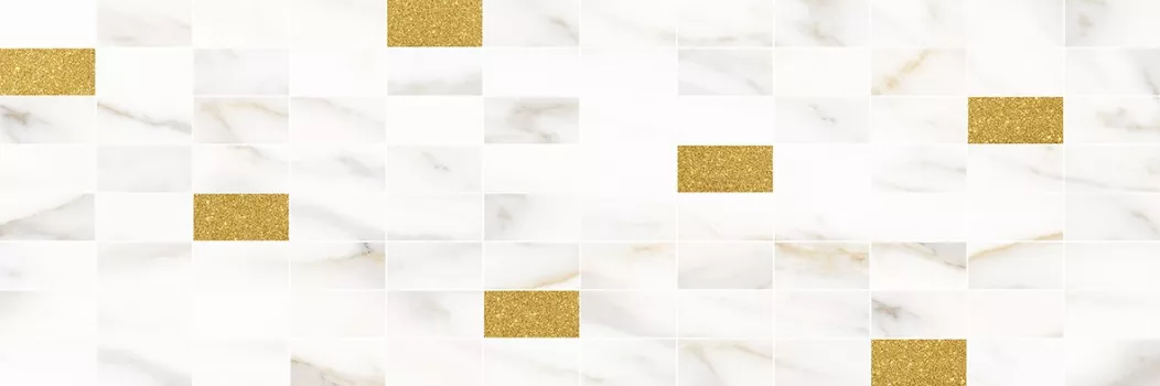 Плитка Laparet 60x20 мозаика декор мозаичный белый золото MM60157 Aragon глянцевая глазурованная