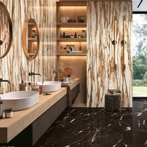 Керамогранит 80x80 Calacatta Copper Lucido Wanderlust глянцевая бежевый мрамор 9мм Mirage