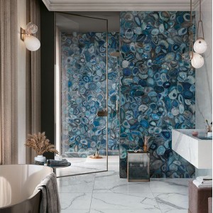 Керамогранит 280x120 Agata Blue Lucido Wanderlust глянцевая бирюзовый узор 6мм Mirage