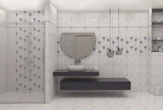 Керамогранит Тянь Шань 45x30 Илия Цветы TP3045095H мрамор белый глянцевая 8мм