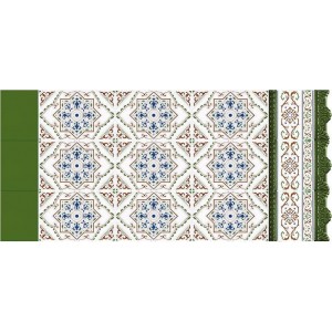 Плитка ceramica 20x3 Listone Cordon Verde Zocalo глянцевая, рельефная зеленый орнамент Ribesalbes
