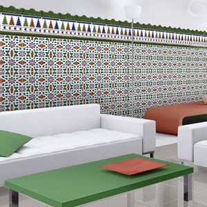 Плитка ceramica 20x5 Moldura Barroca Verde Zocalo глянцевая, рельефная зеленый орнамент Ribesalbes