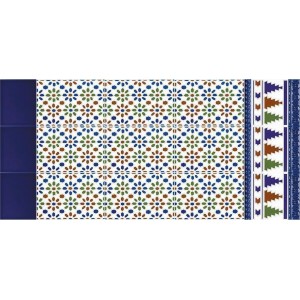 Плитка ceramica 20x5 Moldura Relieve Azul Valencia Zocalo глянцевая, рельефная синий орнамент Ribesalbes