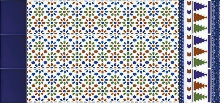 Плитка ceramica 20x5 Moldura Relieve Azul Valencia Zocalo глянцевая, рельефная синий орнамент Ribesalbes
